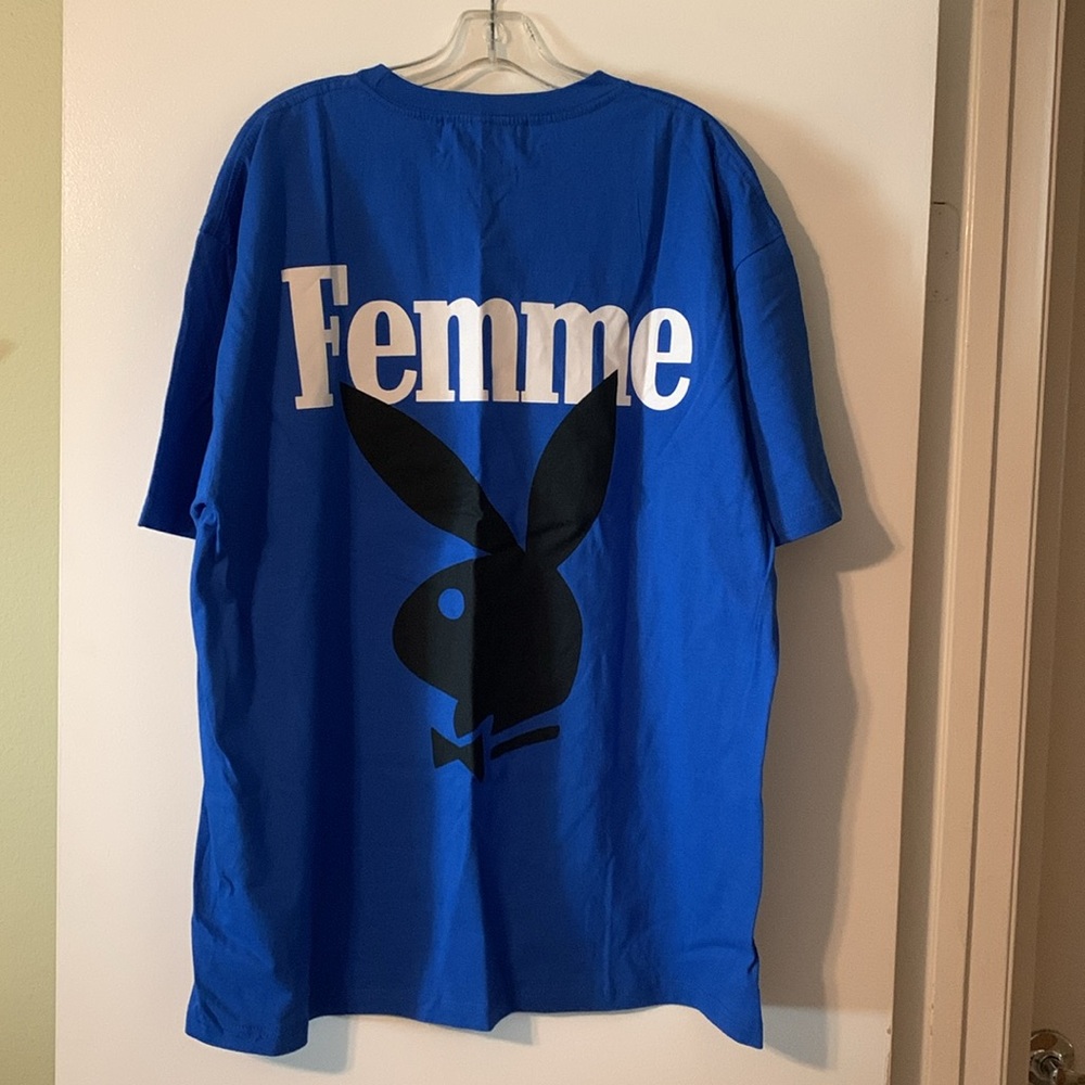 NWT Playboy Bunny X Homme + Femme Short Sleeve Shirt Blue - Picture 6 of 7